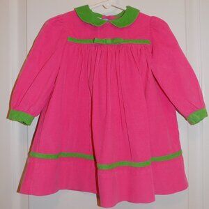 MONDAYS CHILD Girls 18M Pink Green Corduroy Collar Dress Preppy Lilly Bishop VTG